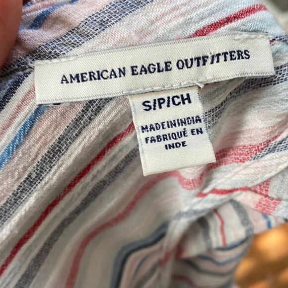 AEO American Eagle Outfitters Stripe Vneck Romper Red Blue - Picture 9 of 11